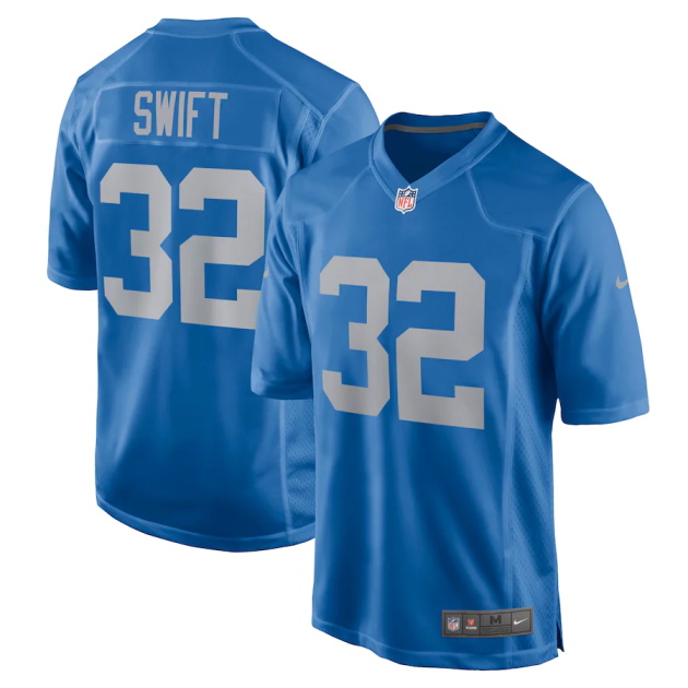 mens nike dandre swift blue detroit lions game player jersey